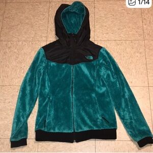 The North Face Fuzzy Full Zip Hoodie in Teal/Black size Small